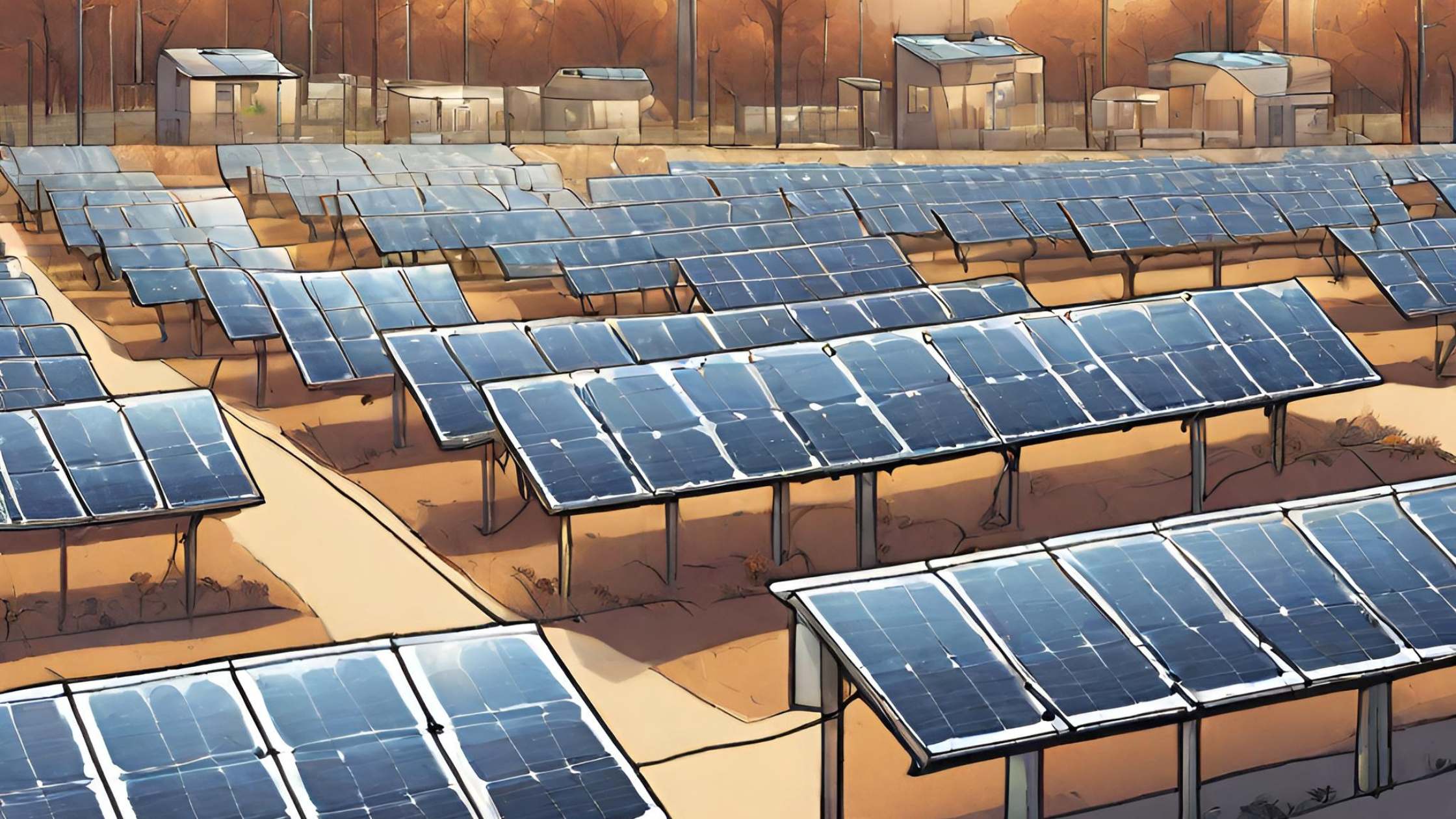 graphic representation of a community solar development that could be located in Indiana helping low and middle income Hoosiers access clean energy